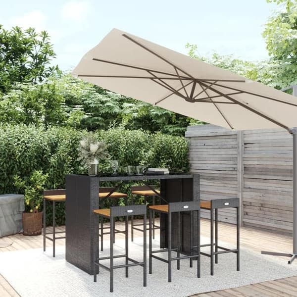 Maison Exclusive - Havebar sæt 7 dele sort poly rattan/massiv akacietræ