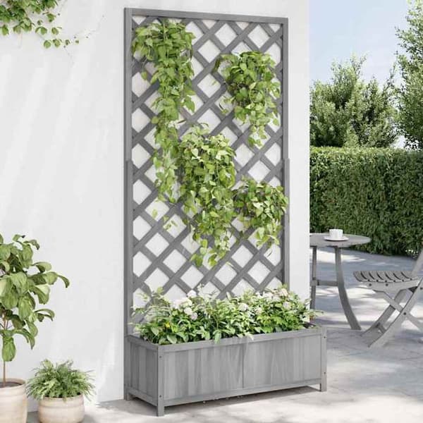 Maison Exclusive - Blomlåda med grå spaljé 90x35x180 cm av massivt granträ Grå