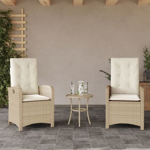 Maison Exclusive - Bistroset 3 delar med beige kuddar i flätad resin