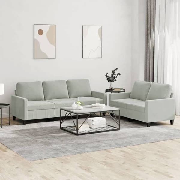 Maison Exclusive - 2 kpl sohvasetti tyynyillä, vaaleanharmaa sametti Ljusgrått
