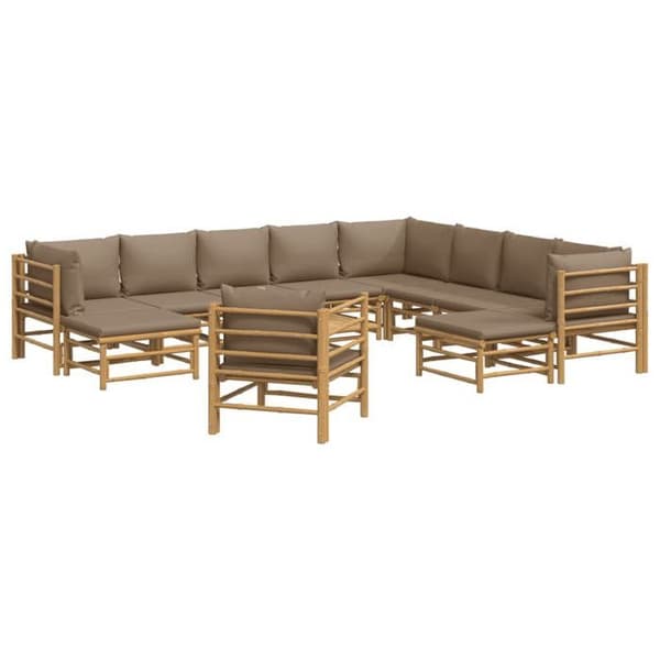 Maison Exclusive - Trädgårdsmöbler 12 delar med taupe kuddar i bambu