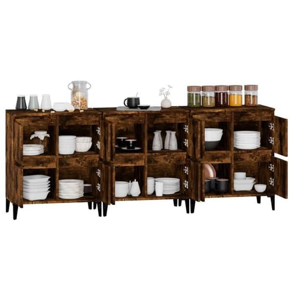 Maison Exclusive - Bufféer 3 st rökig ek 60x35x70 cm ingenjörsträ