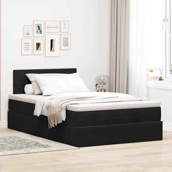 Maison Exclusive - Ottoman-vuode, jossa on musta patja ja LED, 120x190 cm sametti svart vit
