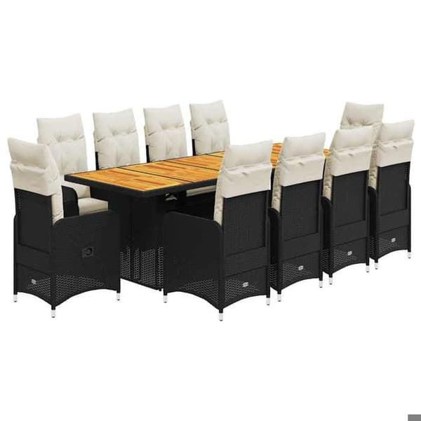 Maison Exclusive - Havebistro sæt 11 dele med sorte puder i poly rattan Svart