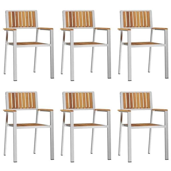 Ensemble bord och stolar - EXKLUSIV HEM - 7 delar - Rostfritt stål - Rektangulär 150x90x75 cm - Brun/Silver Brunt och silver