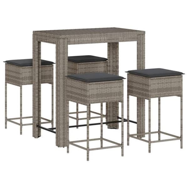 Maison Exclusive - Havebar sæt 5 dele med grå puder i poly rattan Grå