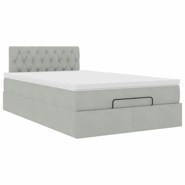 Maison Exclusive - Ottoman-sänkyrunko ja vaalea harmaa patja 120x200 cm samettia ljusgrå, vit