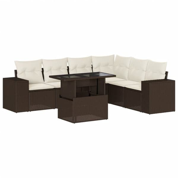 Maison Exclusive - Trädgårdsmöbler med kuddar 7 delar brun flätad resin