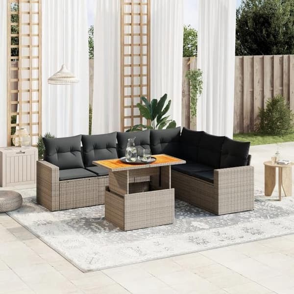 Maison Exclusive - Trädgårdsmöbler med kuddar 7 delar grå flätad resin grå