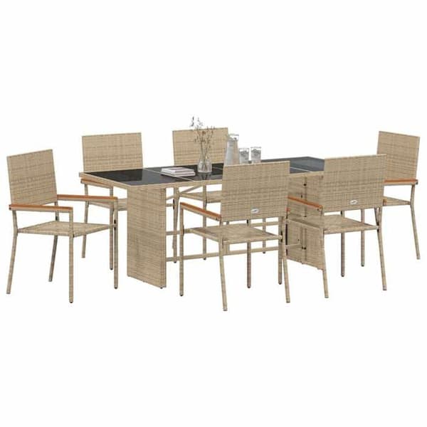 Maison Exclusive - 7 pc spisestue sæt til haven i beige polyrotin beige