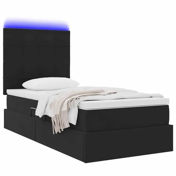 Maison Exclusive - LED opbevaringsseng med madras Sort 90 x 190 cm Velour Svart