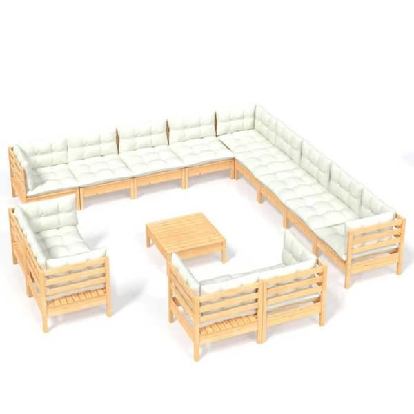 Maison Exclusive - Trädgårdsmöbler 14 delar med krämfärgade kuddar i solid furu Kräm (kuddar)