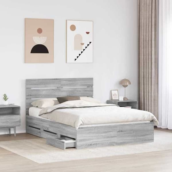 Maison Exclusive - Sängram Grå Sonoma 160 x 200 cm Ingenjörsträ