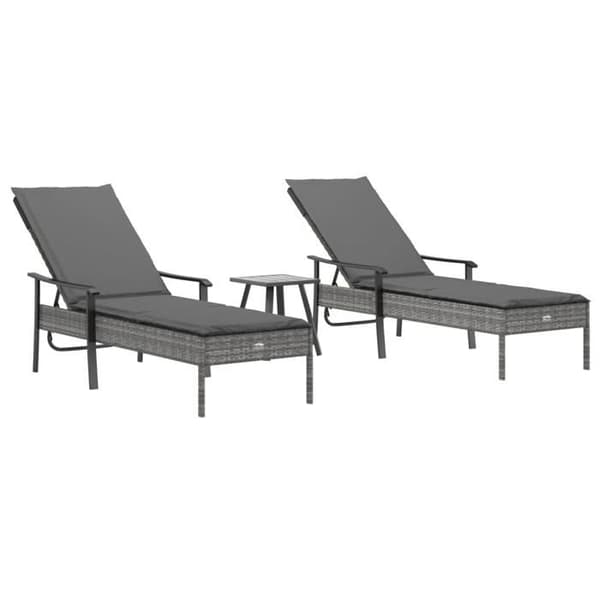 Maison Exclusive - Liggestole sæt af 2 med bord og grå puder i poly rattan Grå