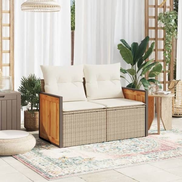 Maison Exclusive - Trädgårdsoffa med kuddar 2 platser beige flätad resin