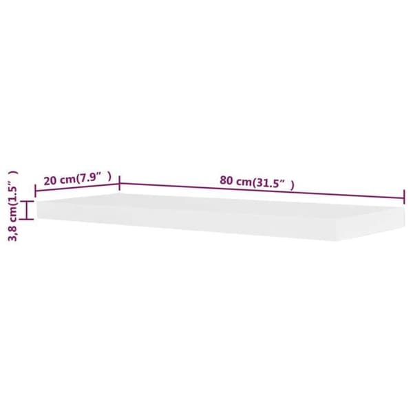 Væghylder - Eksklusivt Hus - Mat hvid MDF - 80 x 20 x 3,8 cm - Usynlig montering (sæt af 2) Matt vit