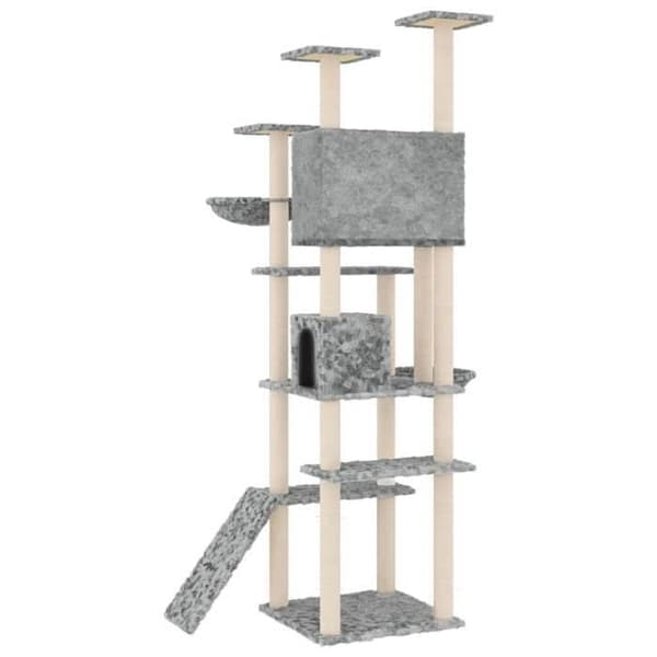 Kattetræ - EKSKLUSIVT HUS - 191 cm - Lys grå - Multi-niveau - Sisal søjler Ljusgrått