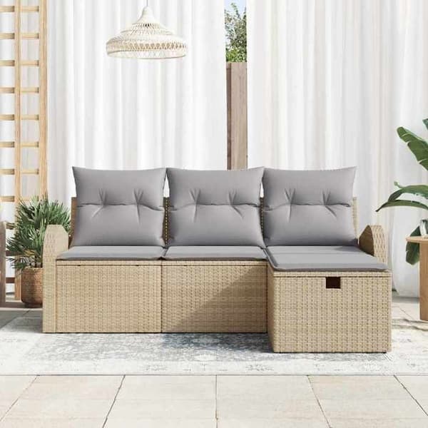 Maison Exclusive - 4 osan sohvasetti vaaleanbeige ja vaaleanharmaa polyrottinki