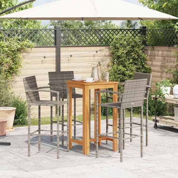 Maison Exclusive - Havebar sæt 5 stk grå massiv akacietræ rattan grå