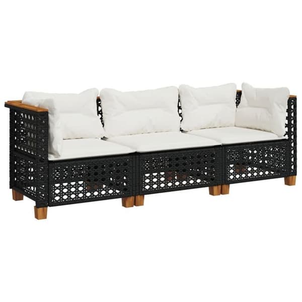 Maison Exclusive - Trädgårdsoffa med kuddar 3 platser svart flätad resin