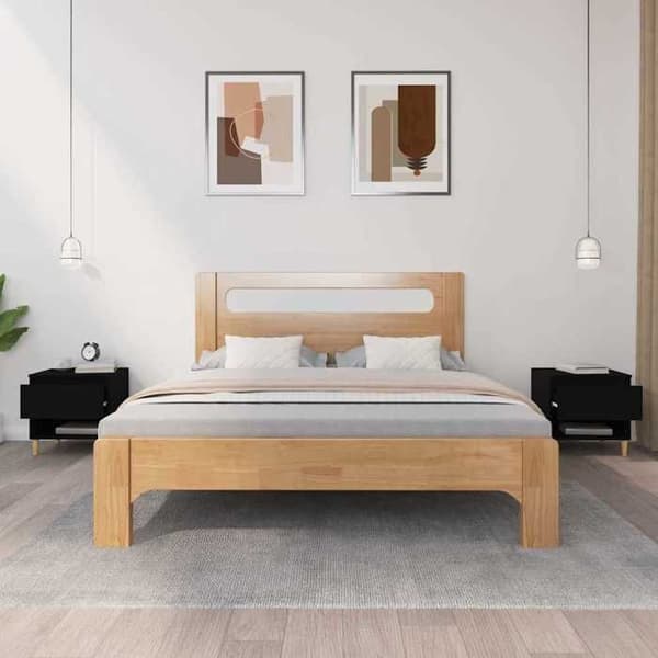 Natskab - EKSKLUSIV HUS - 50 x 46 x 50 cm - Ingeniørtræ - Sort - Sæt af 2 Svart