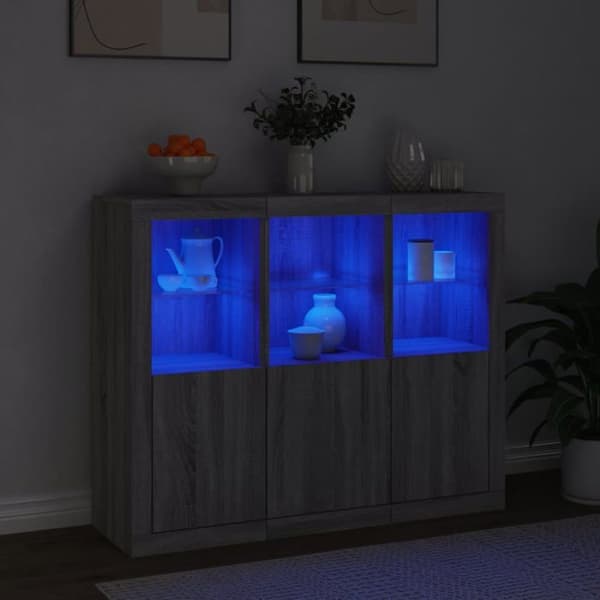 Maison Exclusive - Bufféer med LED-lampor 3 st sonoma grå ingenjörsträ