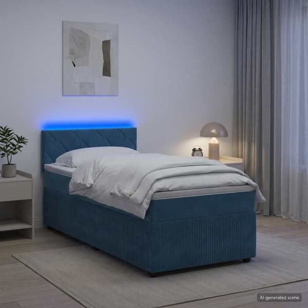 Maison Exclusive - Boxspring säng med madrass Blå 90 x 190 cm Sammet