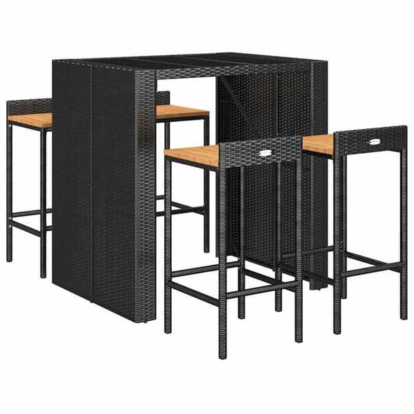 Maison Exclusive - 5-osainen musta polyrottinki/tiikkipuu puutarhabaari
