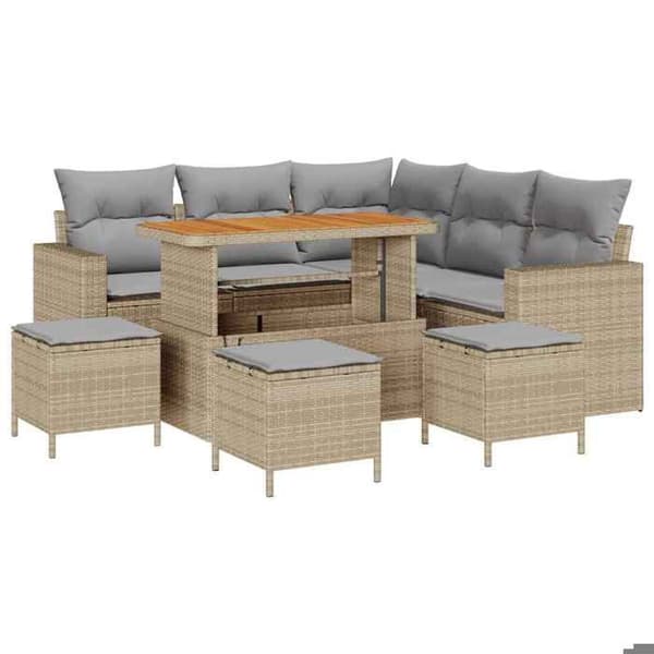 Maison Exclusive - 9 osan beige polyrottinkinen puutarhakalustesetti