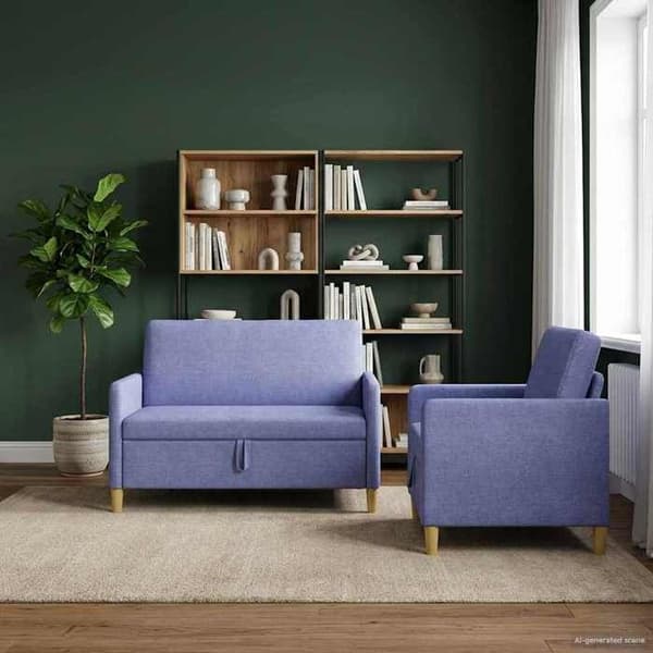 Maison Exclusive - Soffa med förvaring 2 st Blå denim Polyester