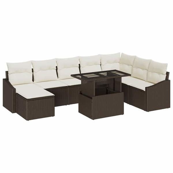 Lounge-soffor - MAISON EXCLUSIVE - 9-delars set - Polyrotting - Brun och kräm - Justerbart bord Brun och grädde