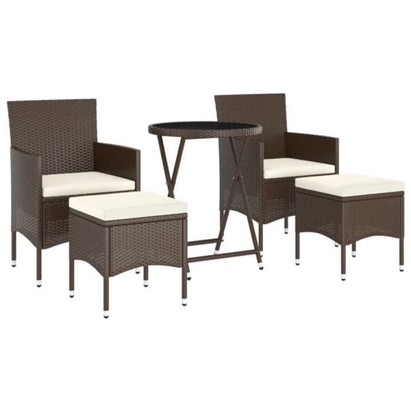Maison Exclusive - Trädgårdsbistro-set 5 delar polyrotin och härdat glas