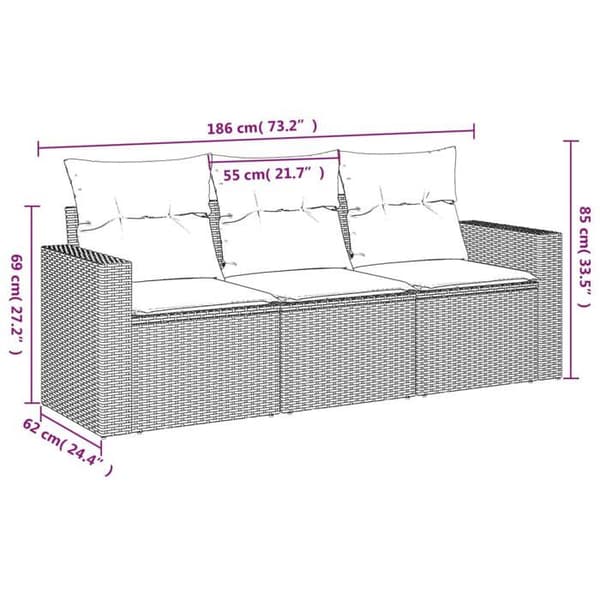 Maison Exclusive - Puutarhakalusteet tyynyillä 3 kpl beige punottu muovi