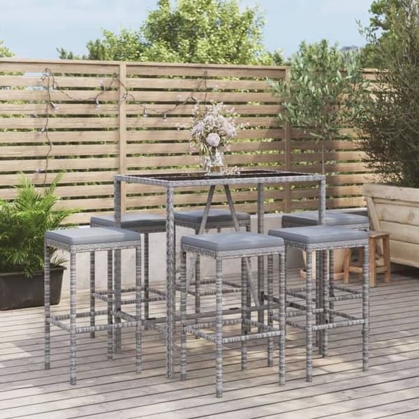 Maison Exclusive - Havebar sæt 7 dele med grå puder i poly rattan