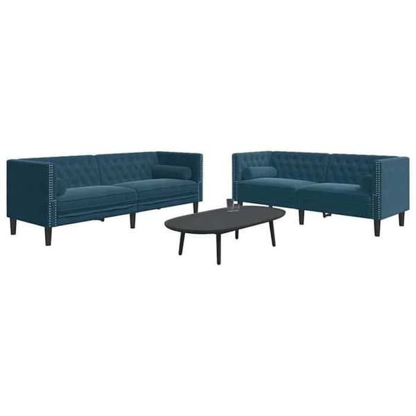 Soffa - EXKLUSIVT HUS - Chesterfield - Blå sammet - Kuddar ingår - Robust ben Blå (sammet)