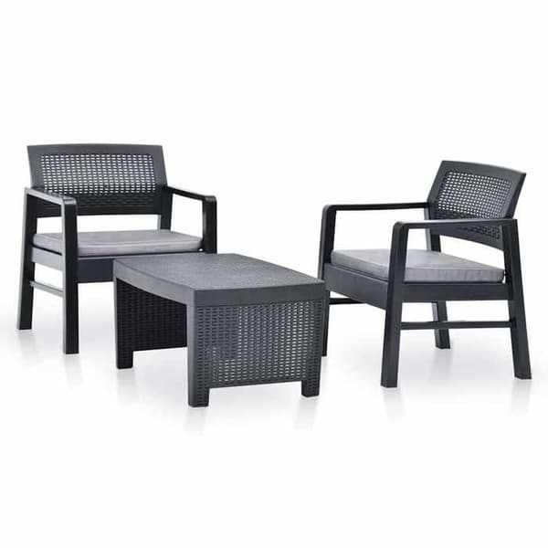 Havemøbler - MAISON EXCLUSIVE - 3 stk - Antracit plastik - Bord + 2 stole - Polyester puder antracit