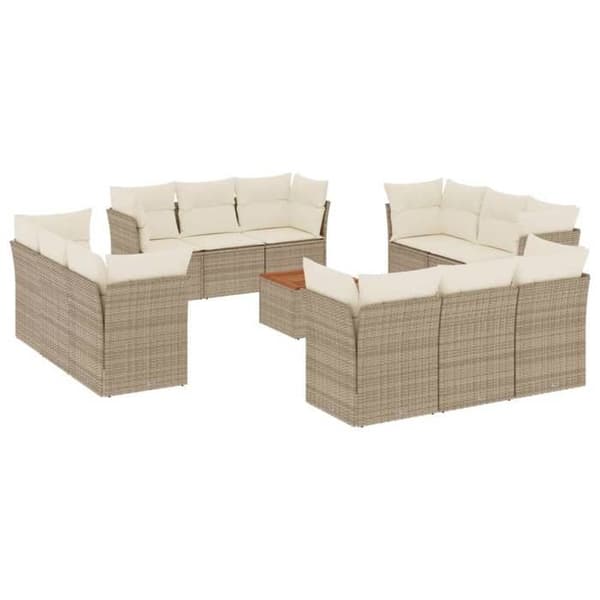 Maison Exclusive - Trädgårdsmöbler med kuddar 13 delar beige flätad resin