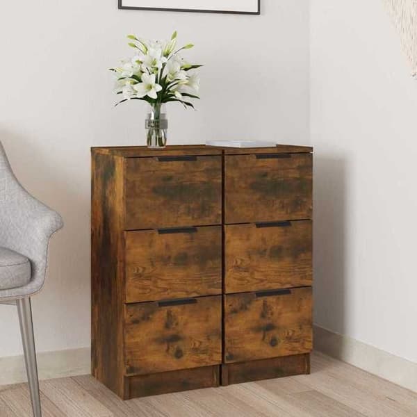 Maison Exclusive - Bufféer 2 st Rökt ek 30x30x70 cm Ingenjörsträ