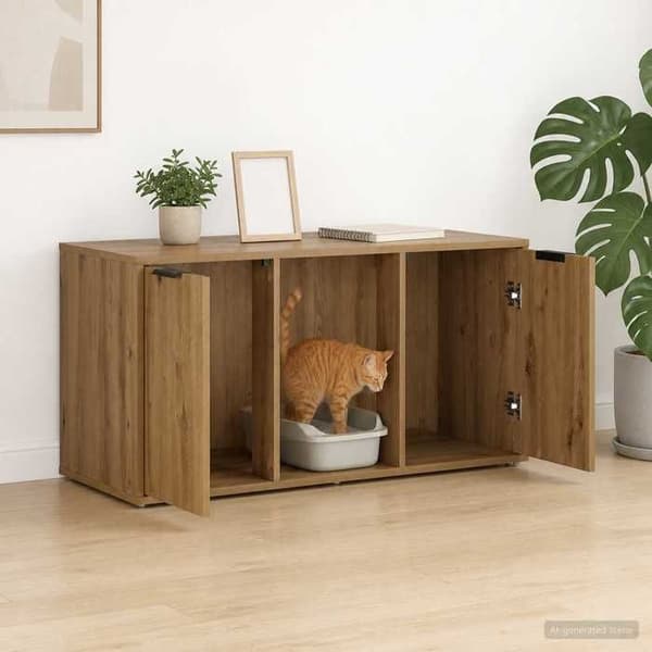 Maison Exclusive - Møbel til kattebakke i håndlavet egetræ 100 x 49 x 45 cm