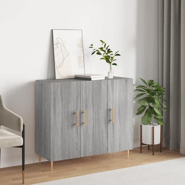 Buffet bas - EKSKLUSIVT HUS - Sonoma grå - 90x34x80 cm - Ingeniørtræ - Metalben Sonoma grå