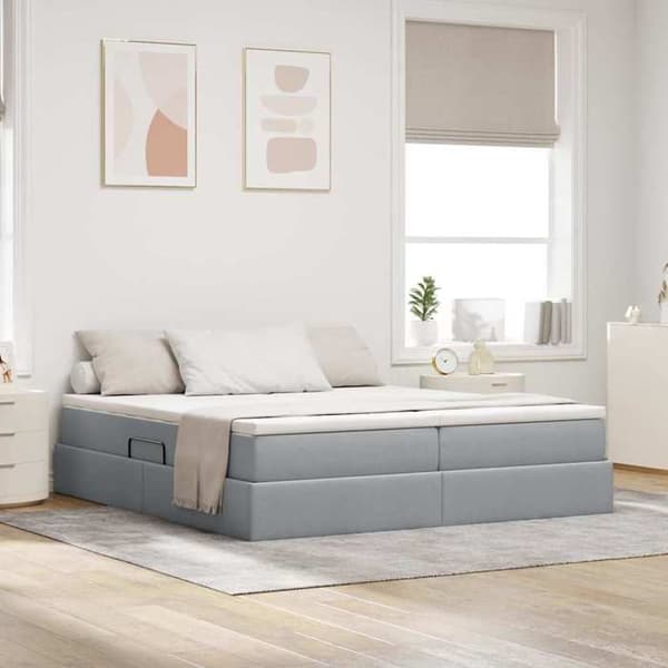 Maison Exclusive - Seng med opbevaring og madras Lys grå 180 x 200 cm Polyester Ljusgrått