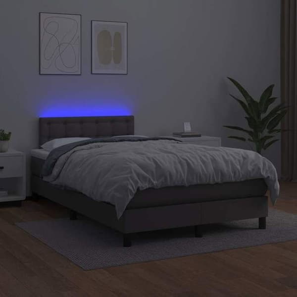 Maison Exclusive - Sengebund med lameller madras LED grå 120x190 cm kunstlæder