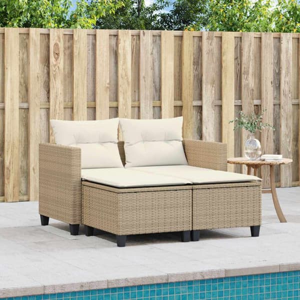 Maison Exclusive - 2-sits trädgårdssoffa med beige flätad resinpuffar