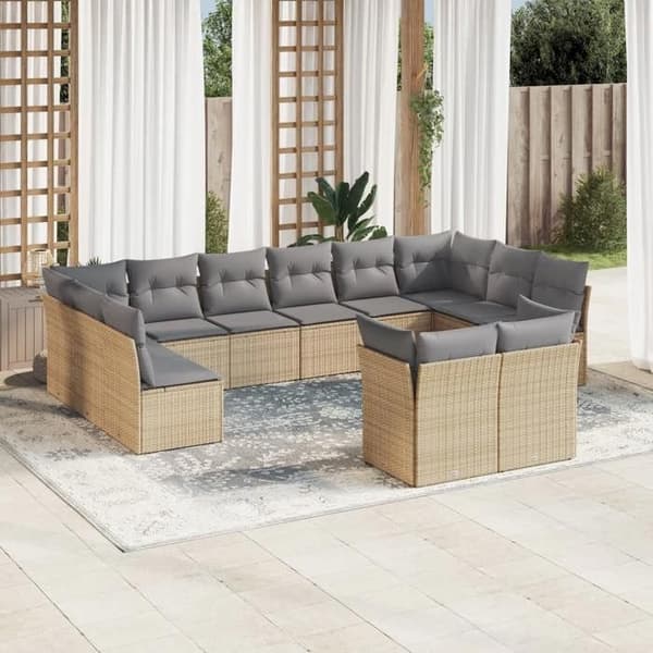 Maison Exclusive - Trädgårdsmöbler med kuddar 12 delar beige flätad resin beige