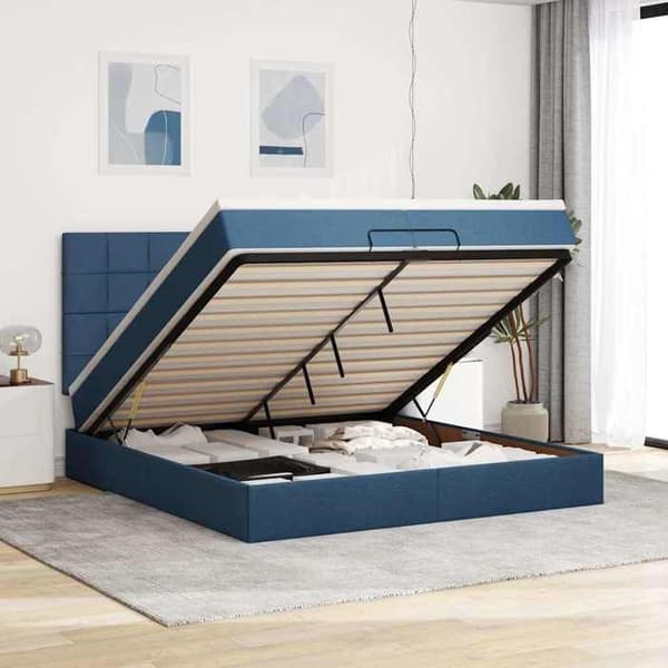 Maison Exclusive - Ottoman sängram med blå madrass 200x200cm tyg blå vit