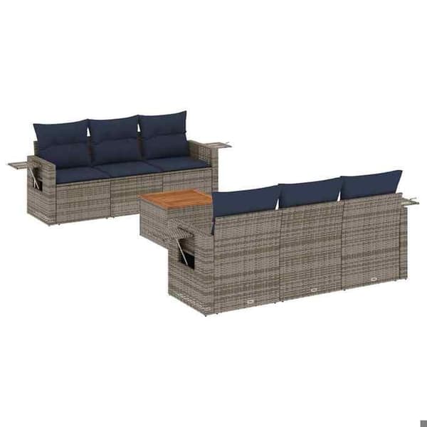 Modulær have-sofa - EKSKLUSIV HUS - Sæt med 7 dele - Grå - Holdbart PE-rattan - Sammenklappeligt sidebord grå
