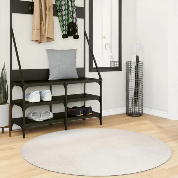 Tæppe - MAISON EXCLUSIVE - IZA - Rund Ø120 cm - Korte hår 100% polyester - Skridsikker bagside Grädde