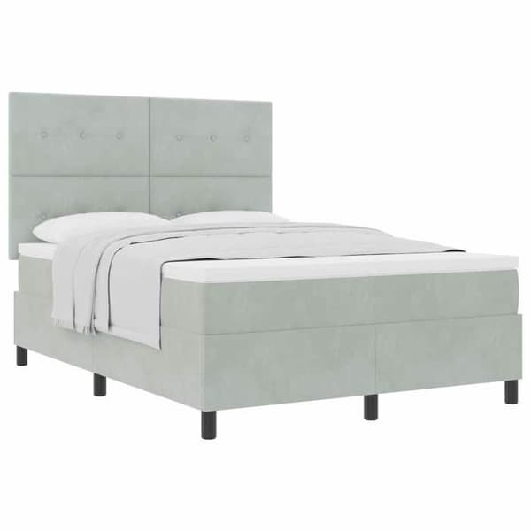 Sengestel - EKSKLUSIV HUS - Velour - 140 x 190 cm - Lys grå - Hovedgærde justerbart i 2 højder Ljusgrått