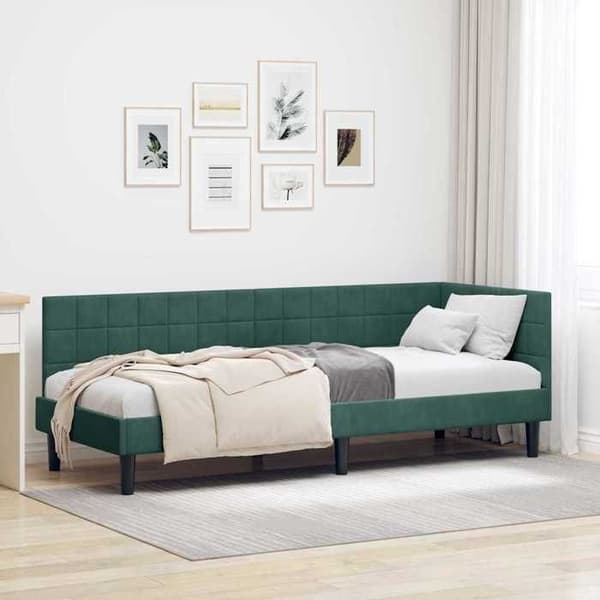 Maison Exclusive - Mörkgrön hörnsängram 80 cm x 200 cm Sammet