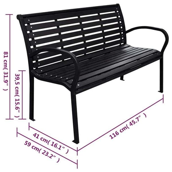 Maison Exclusive - Musta puutarhapenkki 116 cm Teräs ja WPC